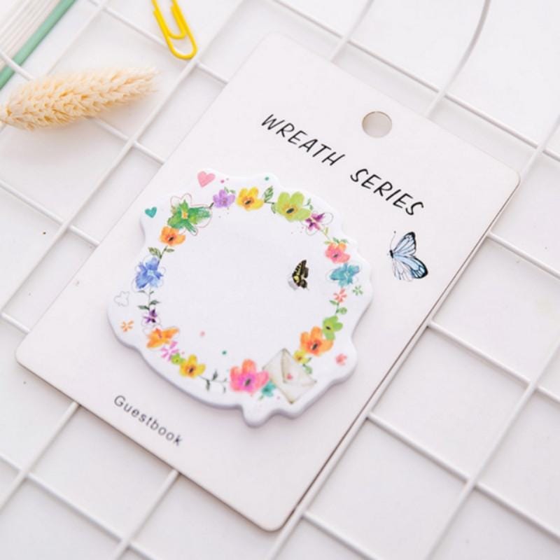 10 PCS Flower Wreath Sticky Notes Creative Post Notepad DIY Memo Pad Office Supplies School Stationery (Rose Red)