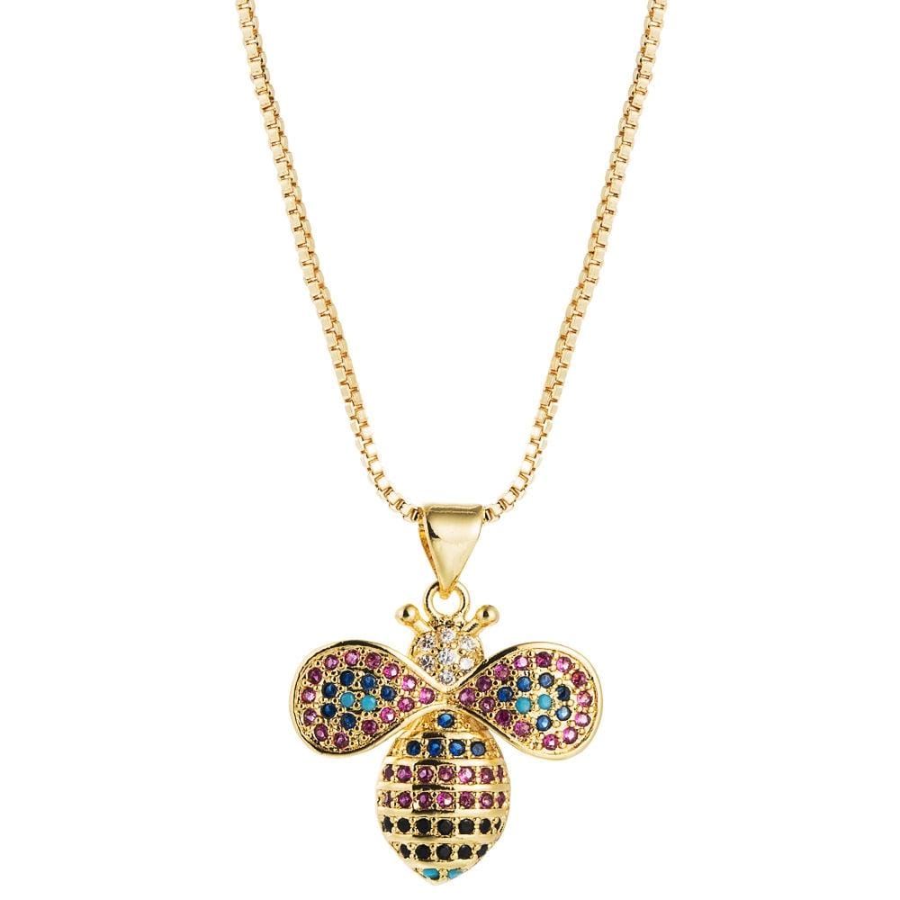 Simple Temperament Copper Micro-inlaid Colorful Zircon Pendant Bee Necklace (Colorful)
