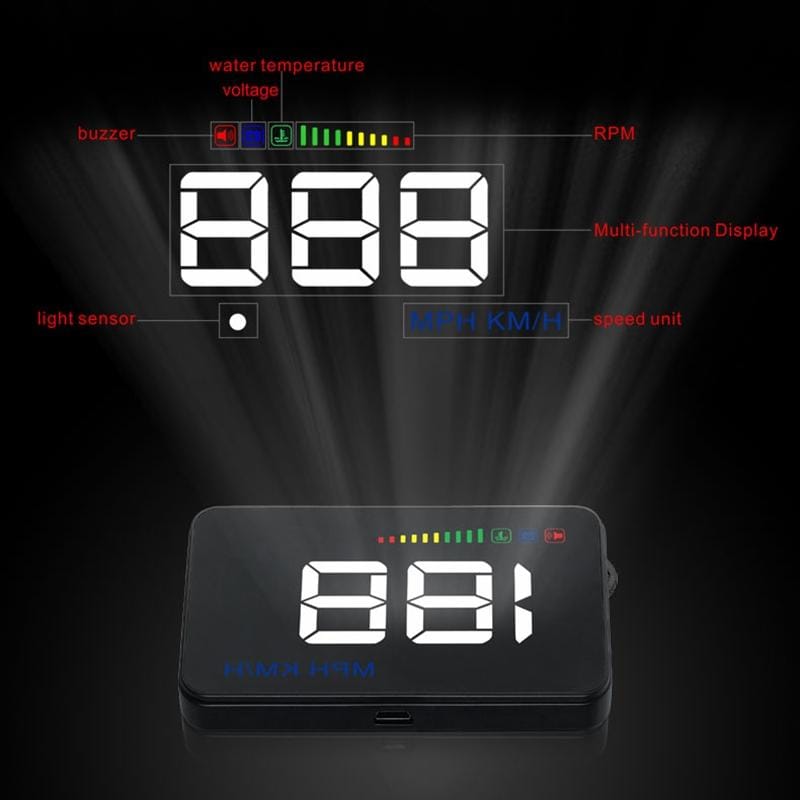 A500 OBD2 3.5 inch Vehicle-mounted Head Up Display Security System, Support Car Speed / Engine Revolving Speed Display / Water Temperature / Voltage / Detection and Elimination Fault Code