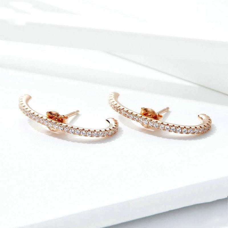 S925 Sterling Silver Arc Rose Gold-plated Zircon Earrings Sterling Silver Hypoallergenic Earrings