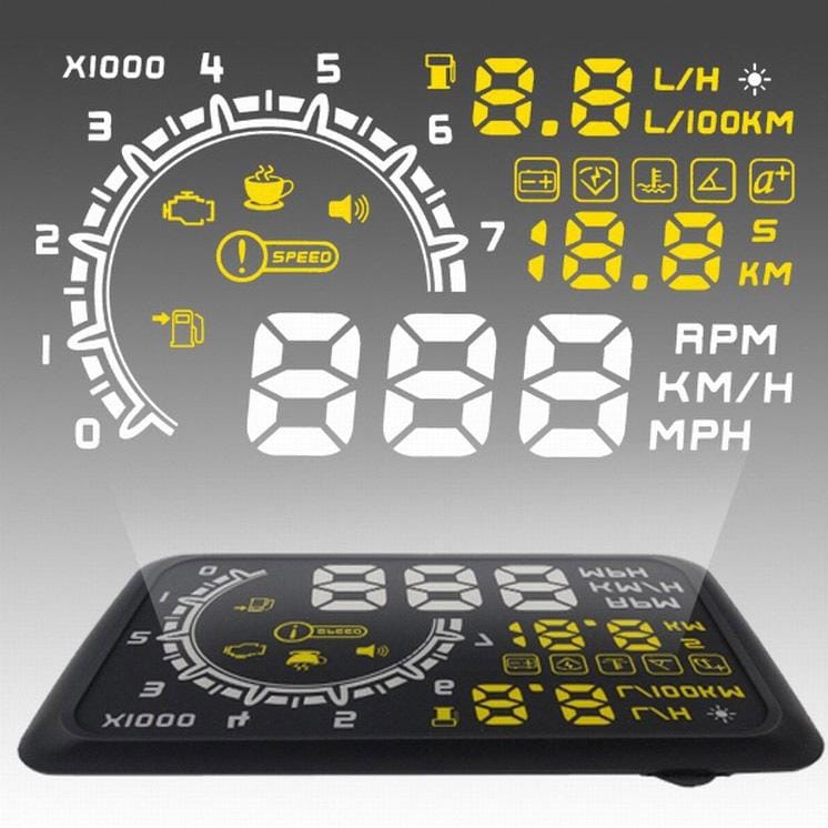 W02 5.5 inch Car OBDII HUD Warning System Vehicle-mounted Head Up Display Projector with LED, Support Fuel Consumption & Over Speed Alarm & Water Temperature