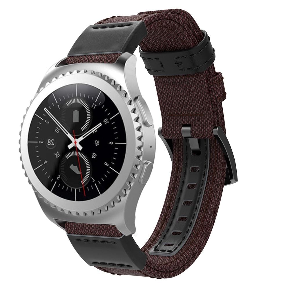 Canvas and Leather Wrist Strap Watch Band for Samsung Gear S2/Galaxy Active 42mm, Wrist Strap Size:135+96mm (Brown)