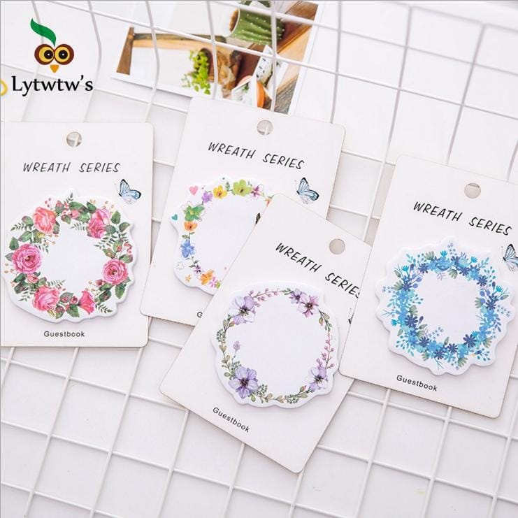 10 PCS Flower Wreath Sticky Notes Creative Post Notepad DIY Memo Pad Office Supplies School Stationery (Rose Red)