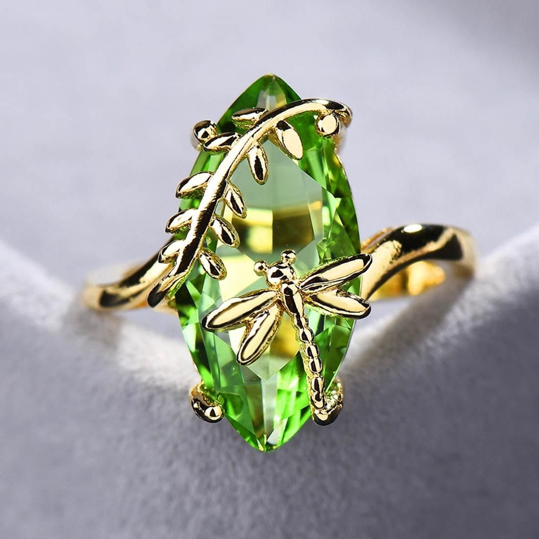 Women Creative Dragonfly Green Ring Jewelry, Ring Size:9 (Green)