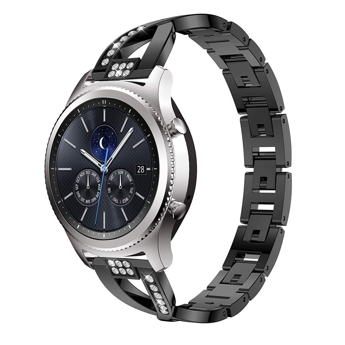 For Samsung GearS3 / Ticwatch Pro / HUAWEI GT Universal 22mm Metal Diamond Strap (black)