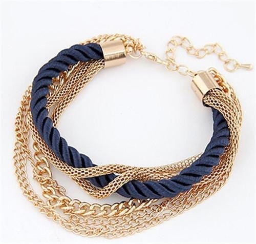 Fashion Multilayer Charm Bracelet Exaggerated Handwoven Rope Bracelet (Blue)