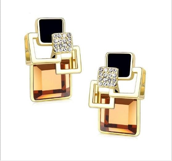 Stylish Square Crystal Earrings with Studded Earrings (E109Champagne)