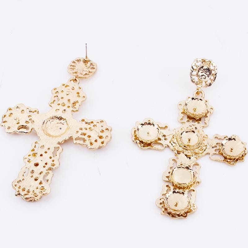 Vintage Earrings Boho Crystal Cross Drop Earrings Jewelry (Gold)