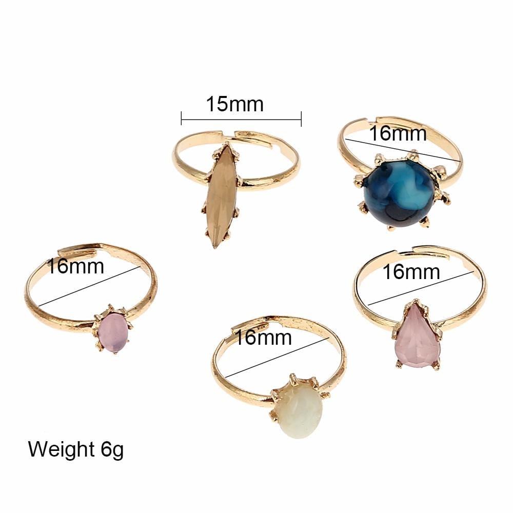 5 PCS Personality Geometric Diamond Alloy Ring Set Jewelry