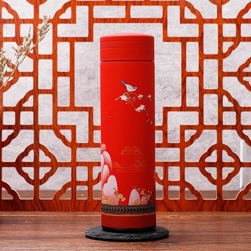 Retro Stainless Steel Vacuum Flask Student Art Water Cup (Red)