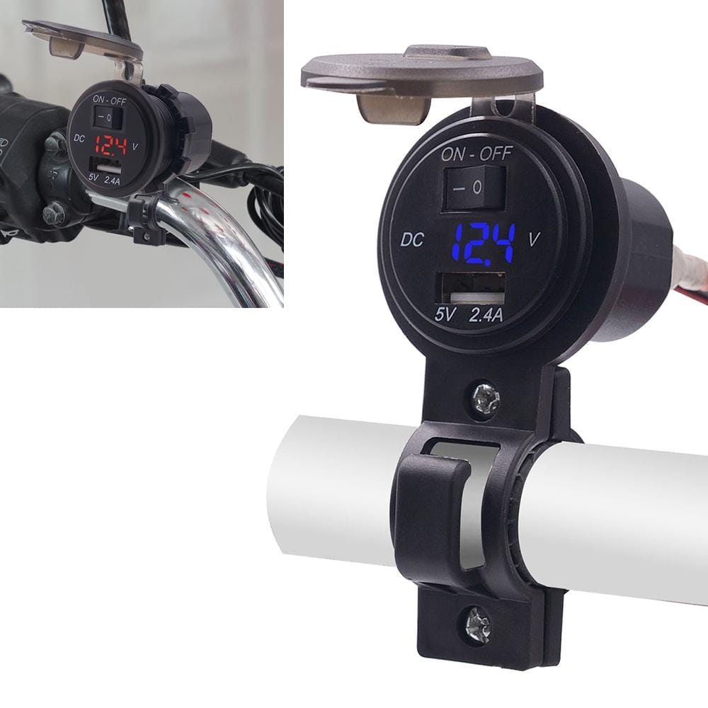 CS-587 12V 2.4A Motorcycle Waterproof Digital Display Voltage Mobile Phone USB Charger Holder (Blue)