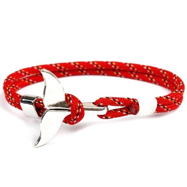 Whale Tail Anchor Charm Nautical Survival Rope Chain Bracelets (Red)