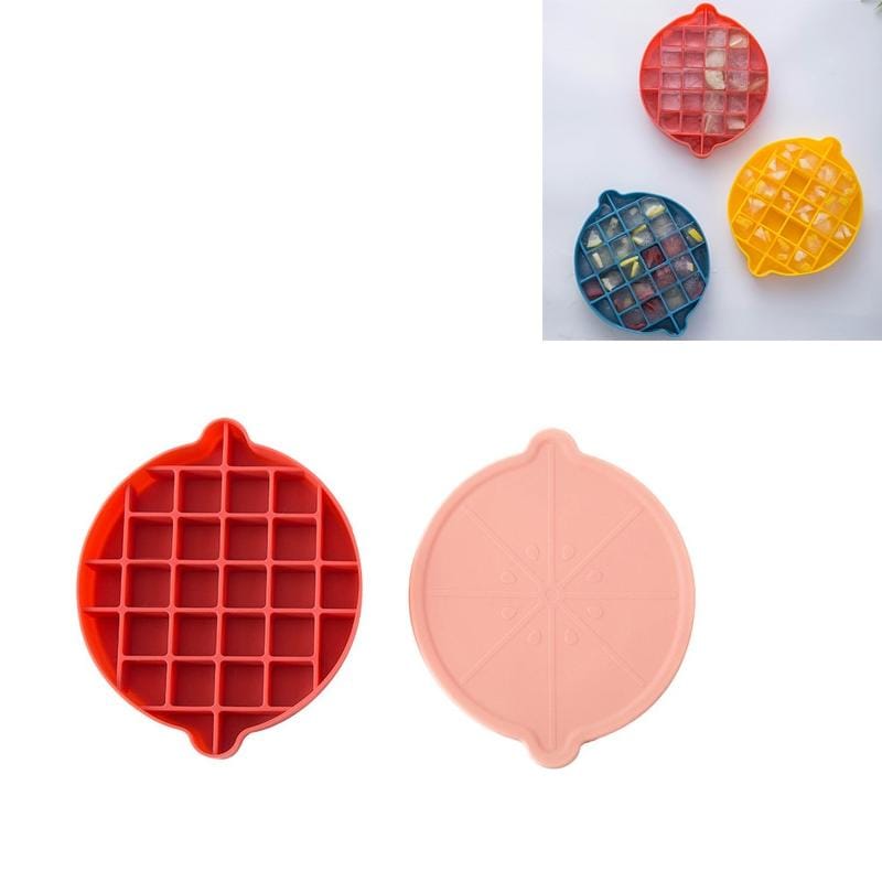 Lemon Shape Ice Grid Food Grade Silicone Ice Cube Mould Food Supplement Ice Box with Lid (Red)