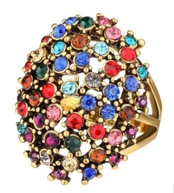 3PCS Women Charms Bohemia Jewelry Antique Resin Ethnic Rings, Ring Size:10 (Black)
