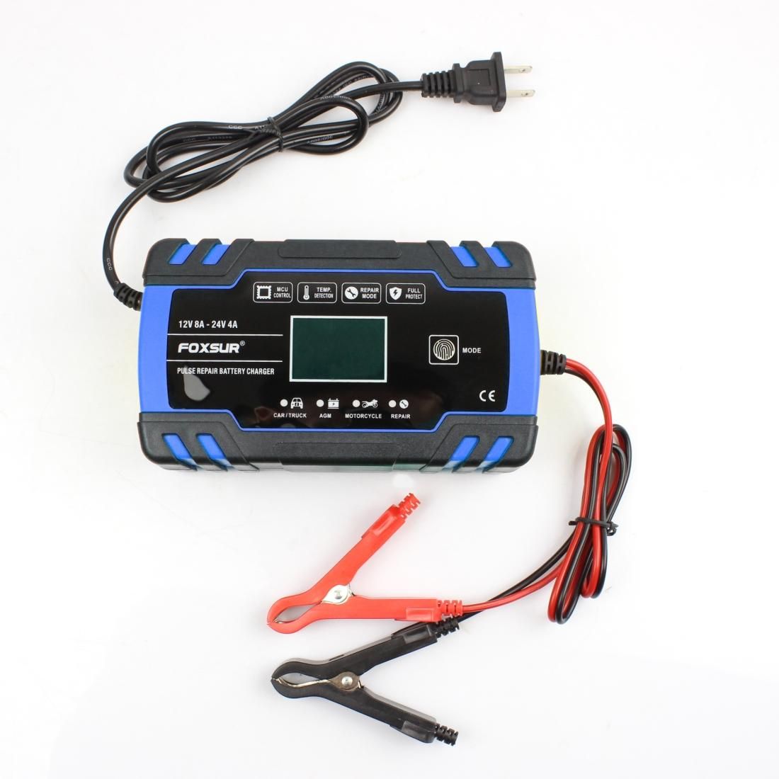 FOXSUR 12V-24V Car Motorcycle Truck Repair Battery Charger AGM Charger, US Plug