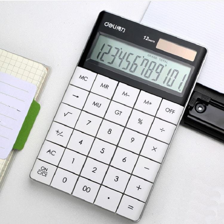 Deli 1589 Solar Large Button Calculator Office Business Colorful Portable Tablet Calculator (White)