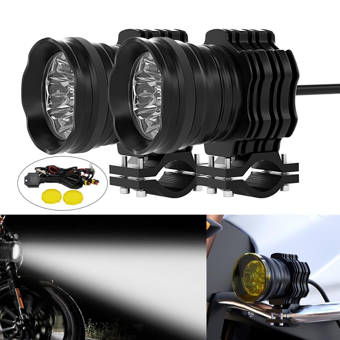 CS-1088A1 G29-9 1 Pair Motorcycle Waterproof  Aluminum Alloy External LED Headlight Spotlight (Black)