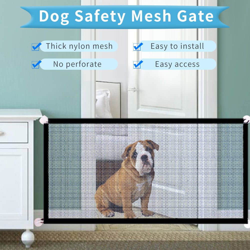 Dog Safety Gate Pet Safe Mesh Fence Portable Folding Baby - 110X72cm