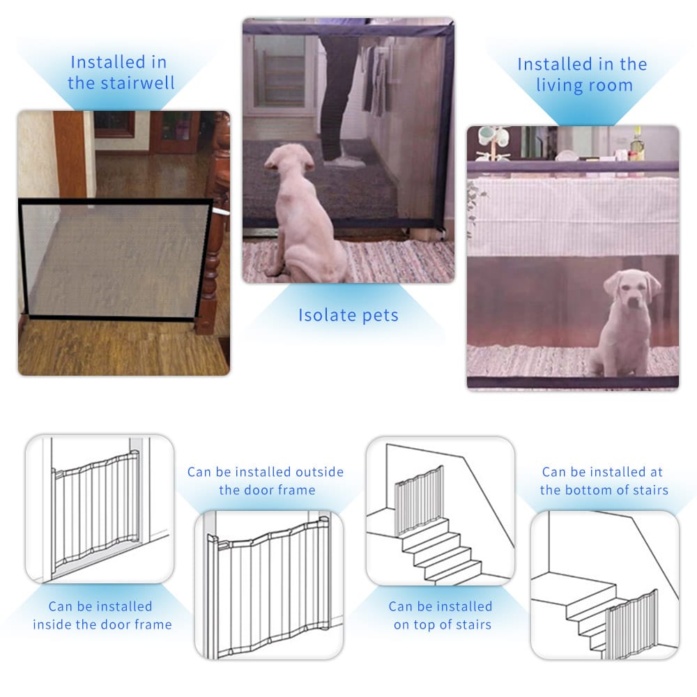 Dog Safety Gate Pet Safe Mesh Fence Portable Folding Baby - 180X72CM