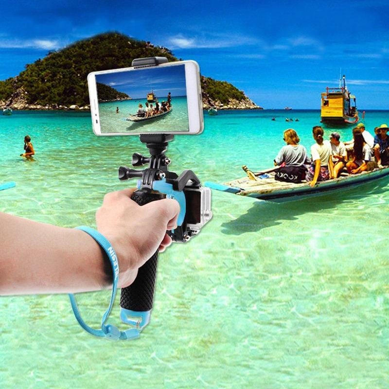 2 in 1 Pistol Trigger Set Floating Hand Grip / Diving Surfing Buoyancy Rods with Adjustable Anti-lost Hand Strap + Camera Trigger for GoPro HERO 4 / 3+ / 3 (Blue)