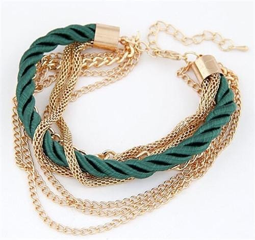 Fashion Multilayer Charm Bracelet Exaggerated Handwoven Rope Bracelet (Green)