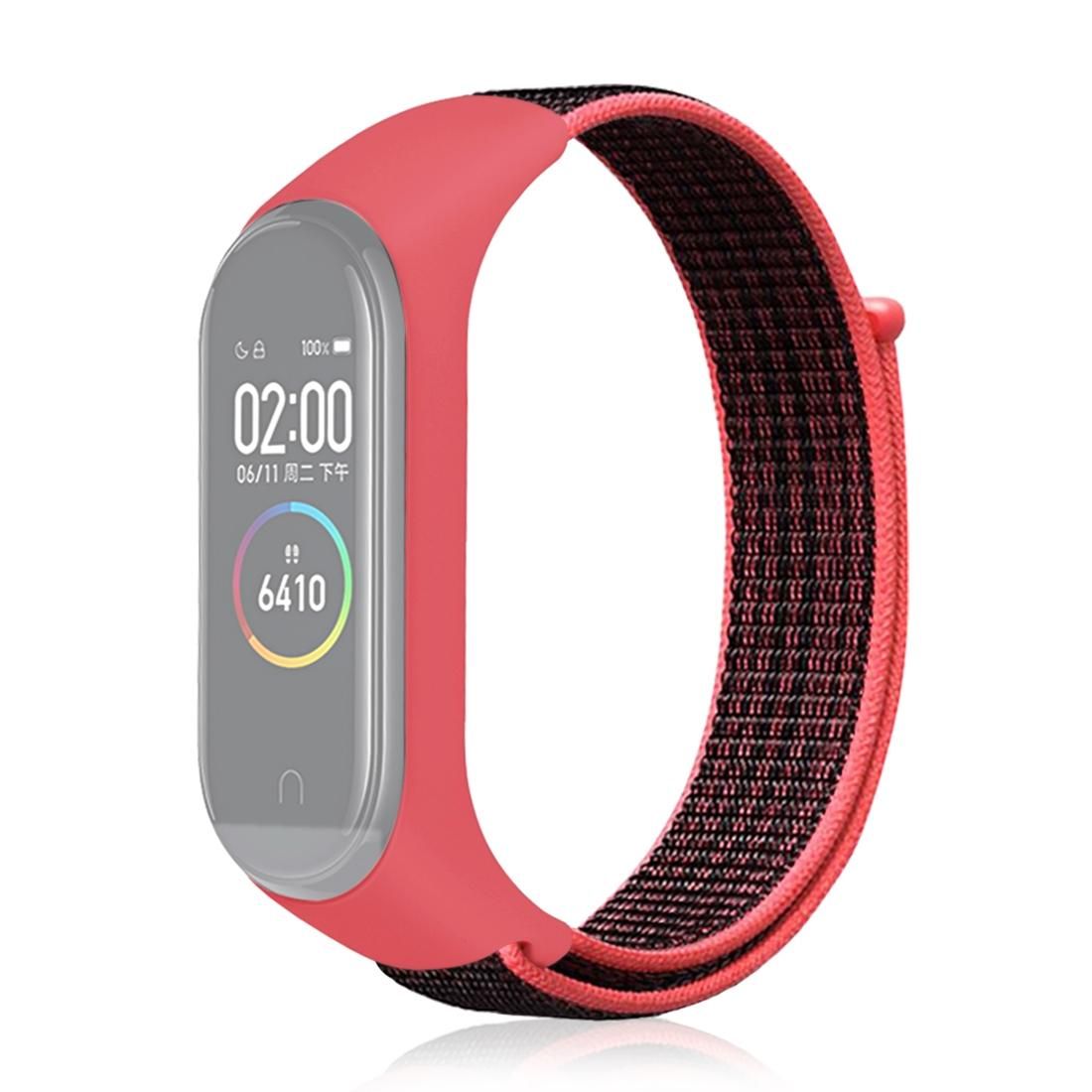 Smart Watch Nylon Woven Wrist Strap Watchband for Xiaomi Mi Band 3 / 4 (Red Black)