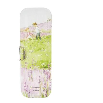 Student Pencil Case Double-deck Metal Material Double Layer Stationery Box Lovely Season Plants Pencil Box (Purple)