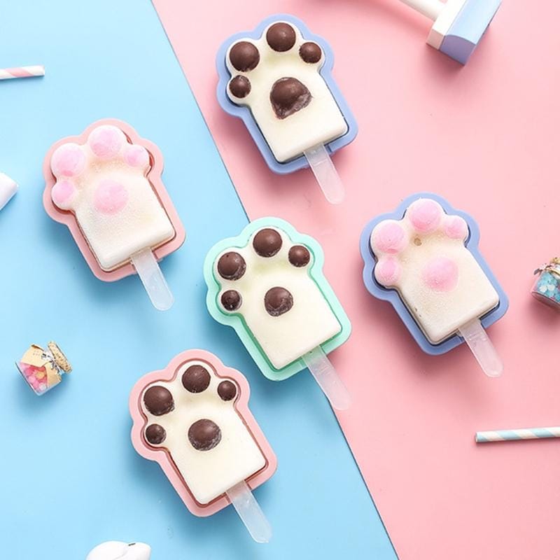Home Cartoon Cat Paw Shape Popsicle Ice Cream Mould DIY Homemade Ice Cube Box (Green)