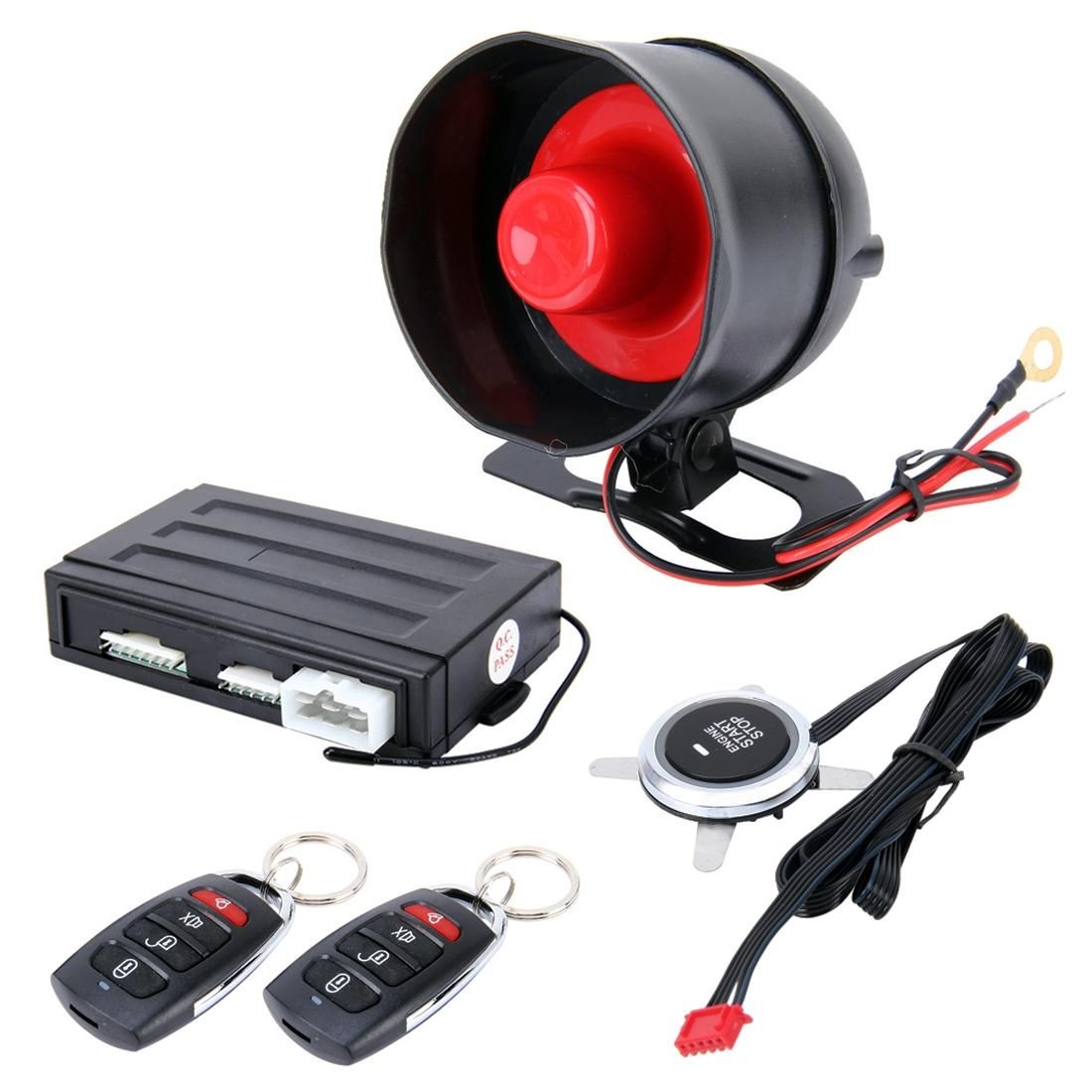 Car Safty Warning Alarm System Engine Push Start/Stop Button with Two Remote Controls, DC 12V