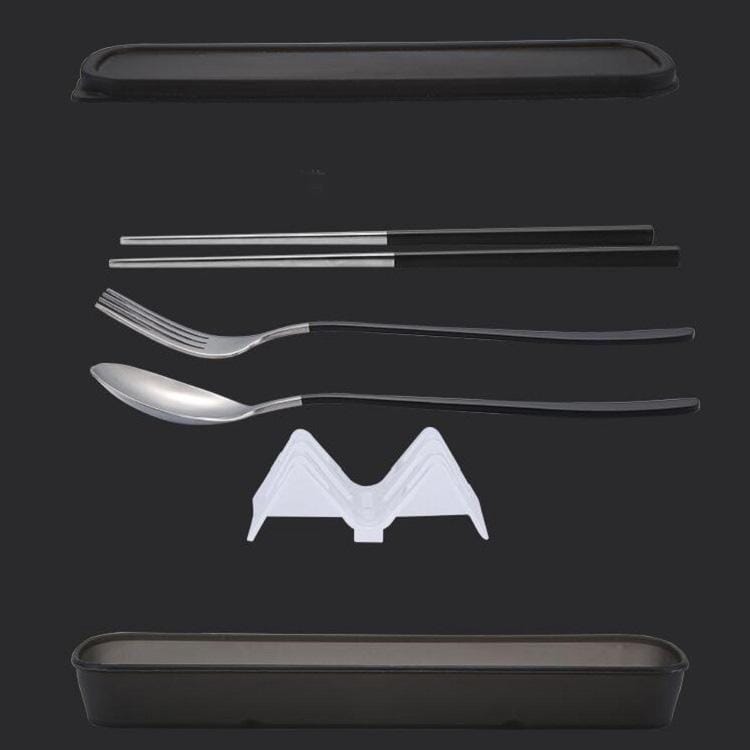 4 PCS / Set Portable Stainless Steel Tableware Creative Set Chopsticks Spoon Fork Gift, Color:Black