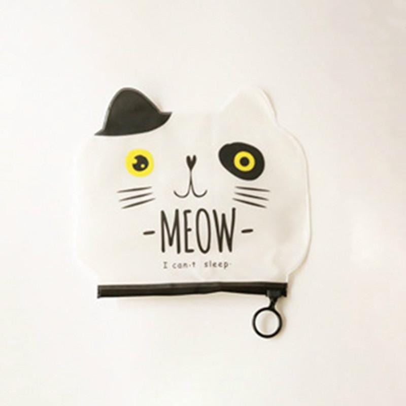 3 PCS Cartoon Cat Shape Stationery Storage Bag Creative Translucent Frosted Waterproof File Bag Zipper Bag (White Cat)