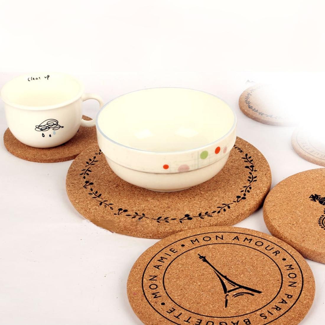 2 PCS Round Cork Coasters Cup Cushion Holder Drink Cup Place Mat Coffee Coasters Wooden Holder Pad Cup Lace Mat Round Cork Coaster, Size: 14.5*1cm