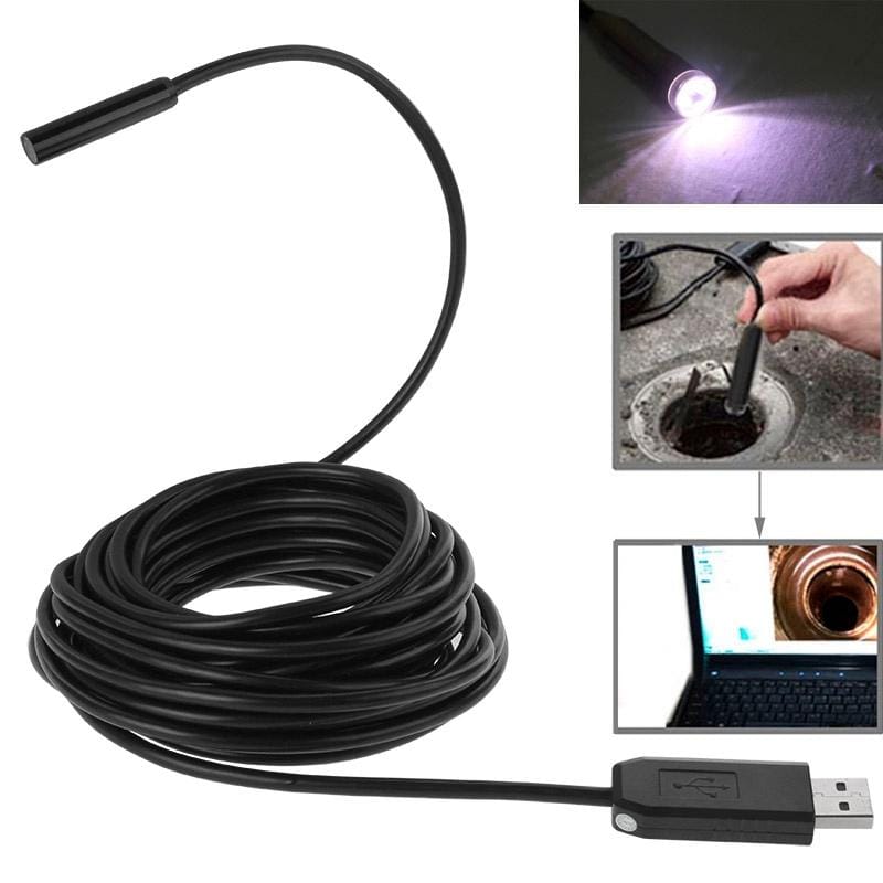 Waterproof USB Endoscope Inspection Camera with 6 LED, Length: 7m, Lens Diameter: 9mm (Black)