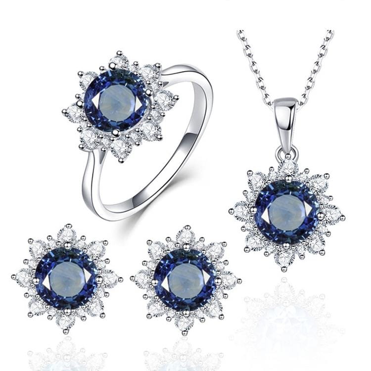 3 PCS/Set Snow Shape Gemstone Jewelry Set For Women, Ring Size:9 (Blue)