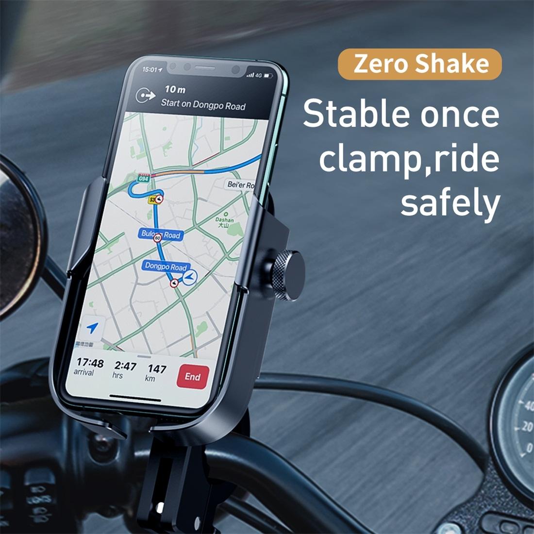 Baseus SUKJA-01 Armor Motorcycle Bike Mobile Phone Holder Bracket (Silver)