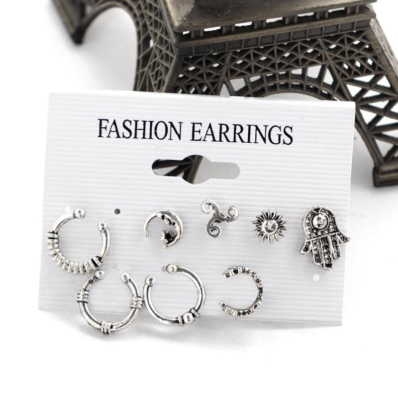 8 PCS Boho Vintage Sun And Moon Stud Earrings (2416)