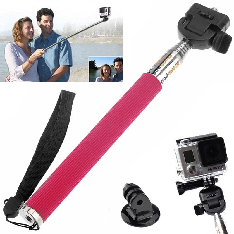 ST-55 Extendable Pole Monopod with Tripod Mount Adapter for GoPro HERO5 Session /5 /4 Session /4 /3+ /3 /2 /1, Xiaoyi Sport Cameras (Red)