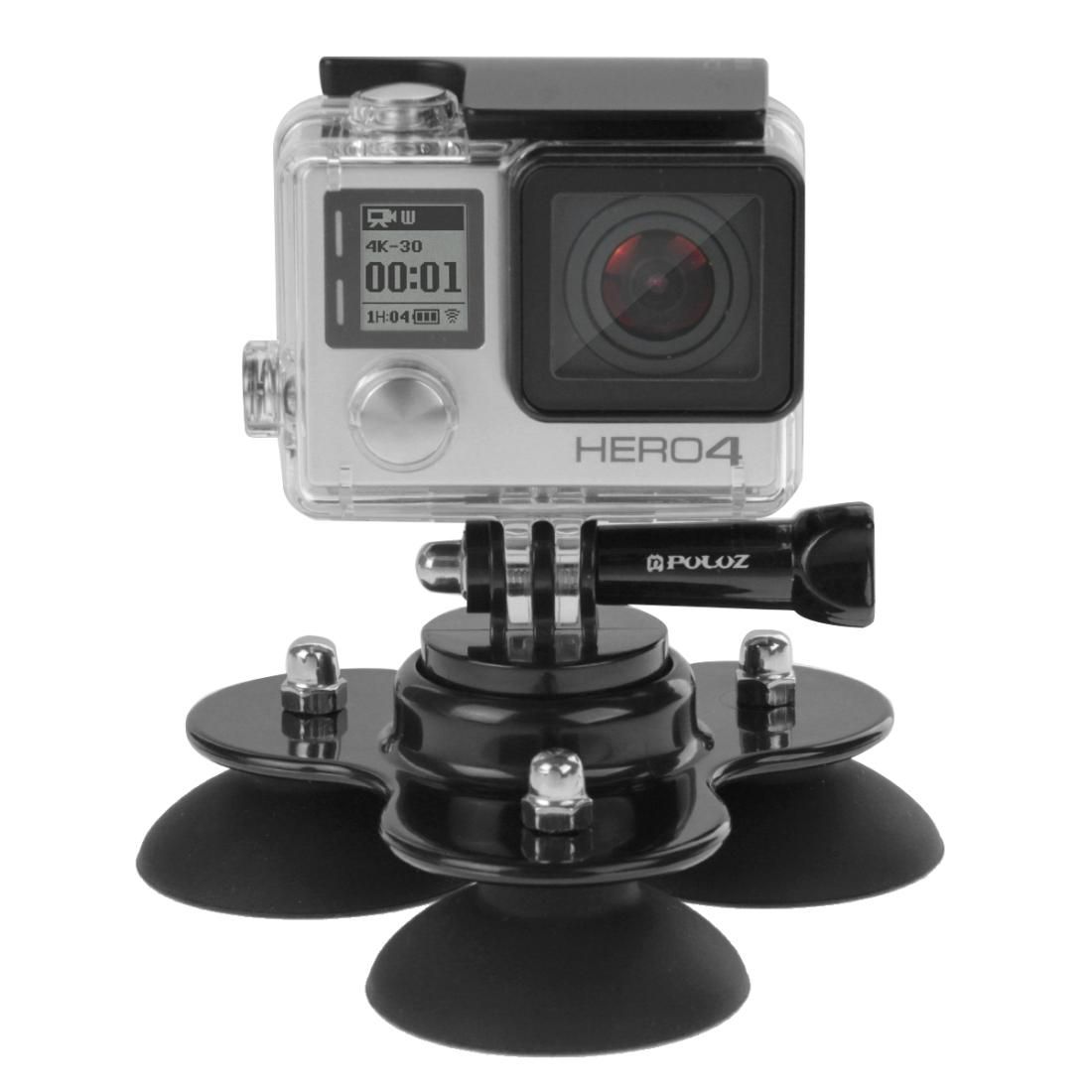 PULUZ Triangle Suction Cup Mount with Screw for GoPro HERO9 Black / HERO8 Black / HERO7 /6 /5 /5 Session /4 Session /4 /3+ /3 /2 /1, Xiaoyi and Other Action Cameras (Black)