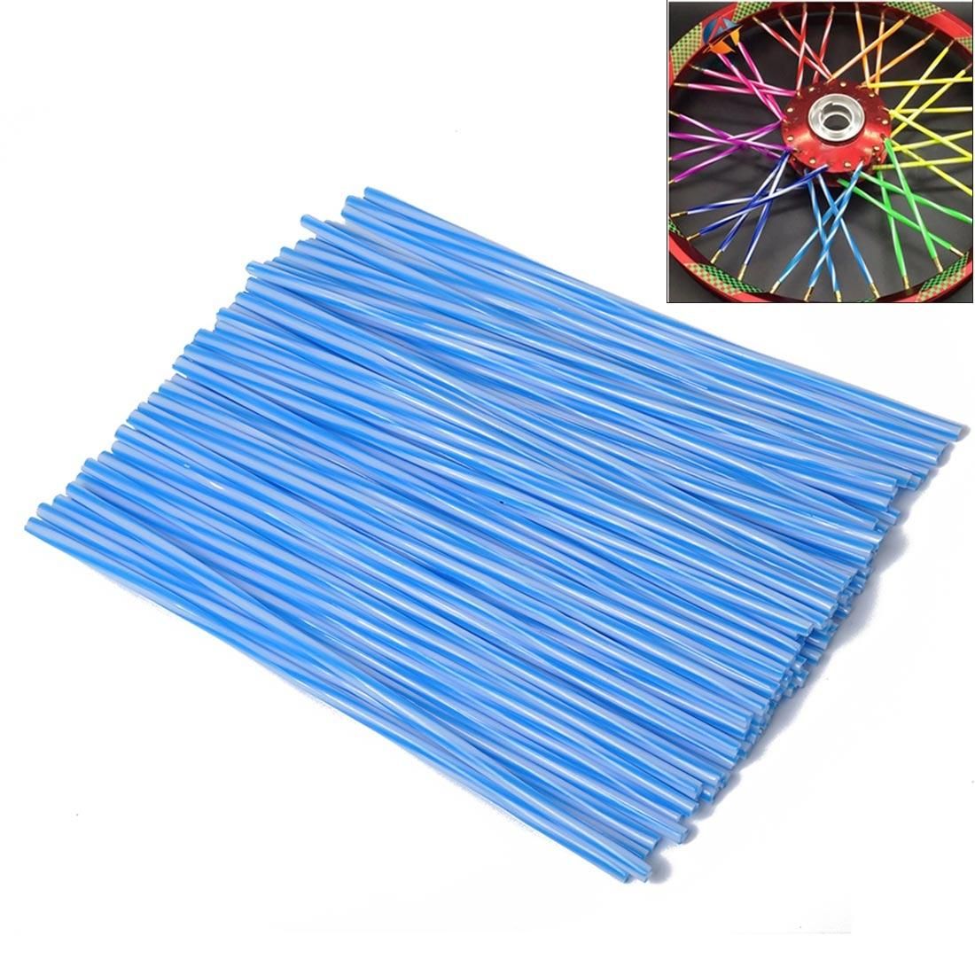 72 PCS Plastic Wheel Modified Spoke Wraps Skins Coat Trim Cover For Pipe Motorcycle Motocross Bike (Blue+White)
