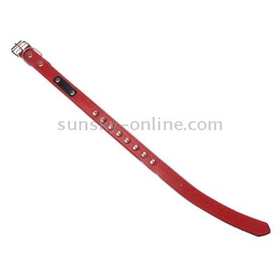 Pointed Nail Leather Dog Collar Pets Neck Strap (Red)