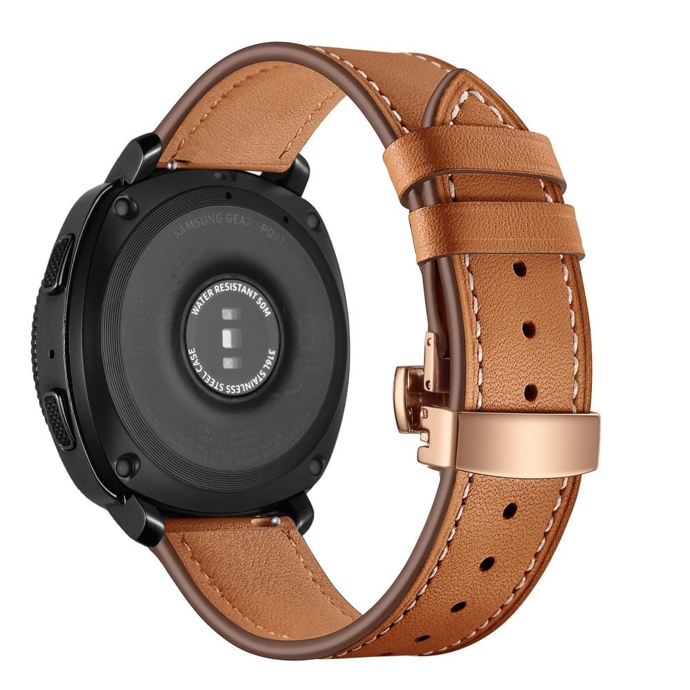 22mm For Huawei Watch GT2e / GT2 46mm Leather Butterfly Buckle Strap Rose Gold Buckle (Brown)