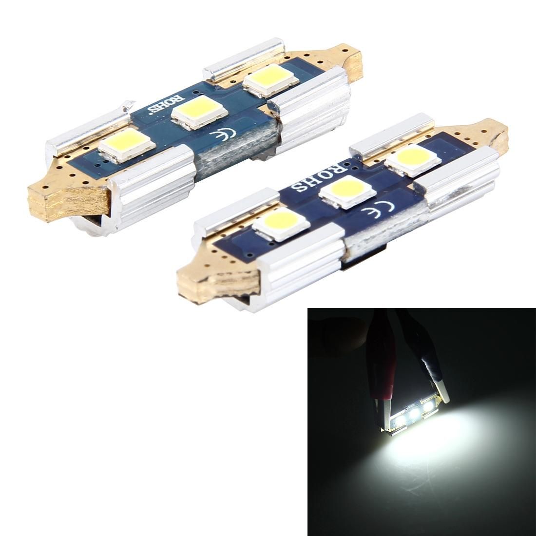 2 PCS 3W 200 LM 6000K 31MM Bicuspid Port Car Dome Lamp LED Reading Light with 3 SMD-2835 LED Lamps, DC 12V