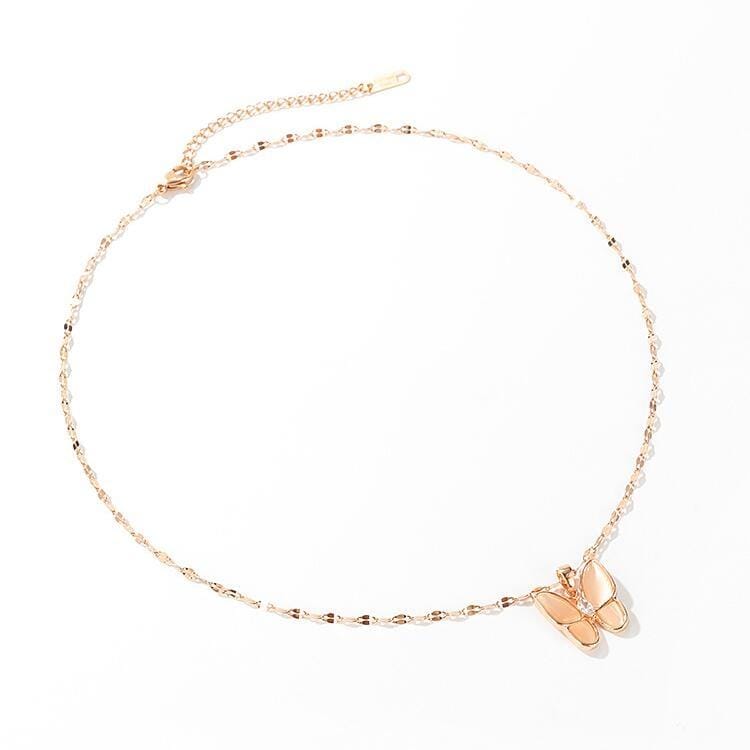 OPK 1685 Diamond Pendant Titanium Steel Butterfly Necklace Clavicle Chain with Jewelry (Rose Gold)