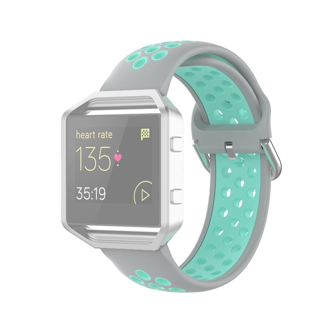 For Fitbit Versa 2 / Versa / Versa Lite / Blaze 23mm Sports Two Colors Silicone Replacement Strap Watchband (Grey Teal)