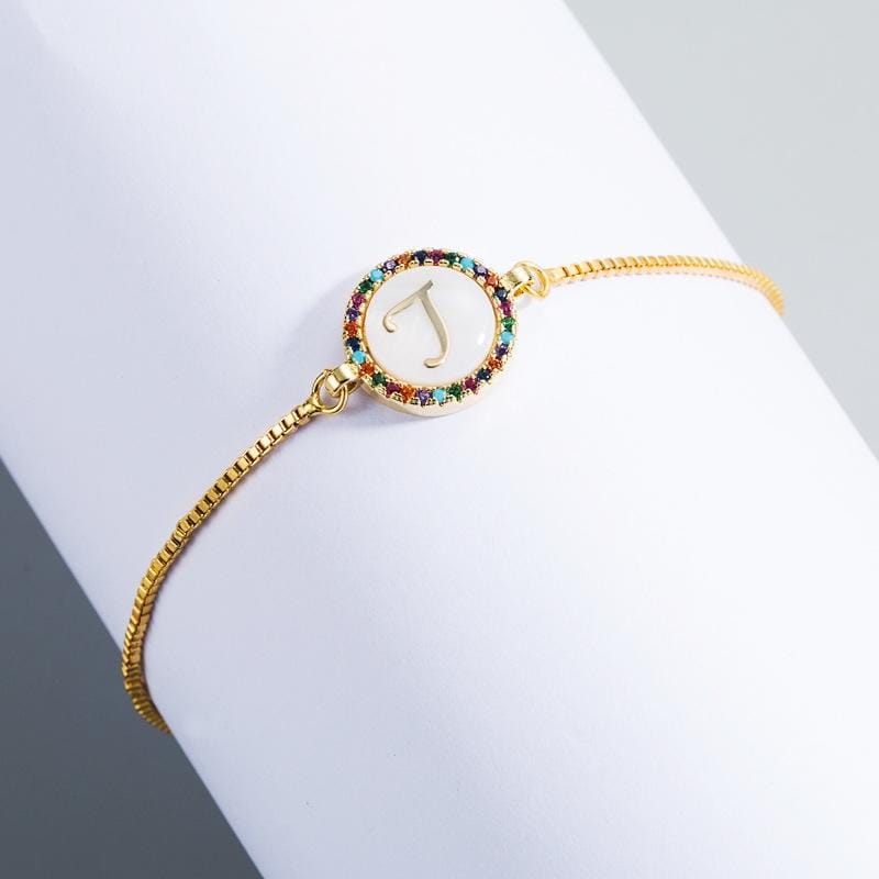 English Letter Bracelet Couple Girlfriends DIY Bracelet Men Women Micro Inlaid Zircon Rainbow Bracelet (J)