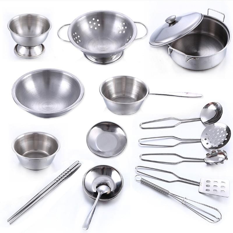 16 PCS / Set Stainless Steel Pretend Play Kitchen Toys Mini Model Kitchenware Cookware Cooking Toys