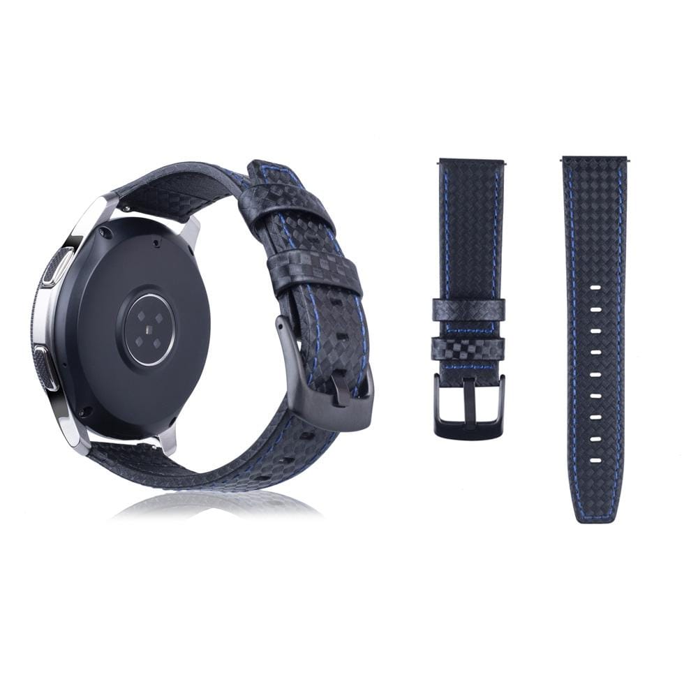 Carbon Fiber Texture Top-grain Leather Wrist Watch Band for Samsung Gear S3 22mm (Blue)