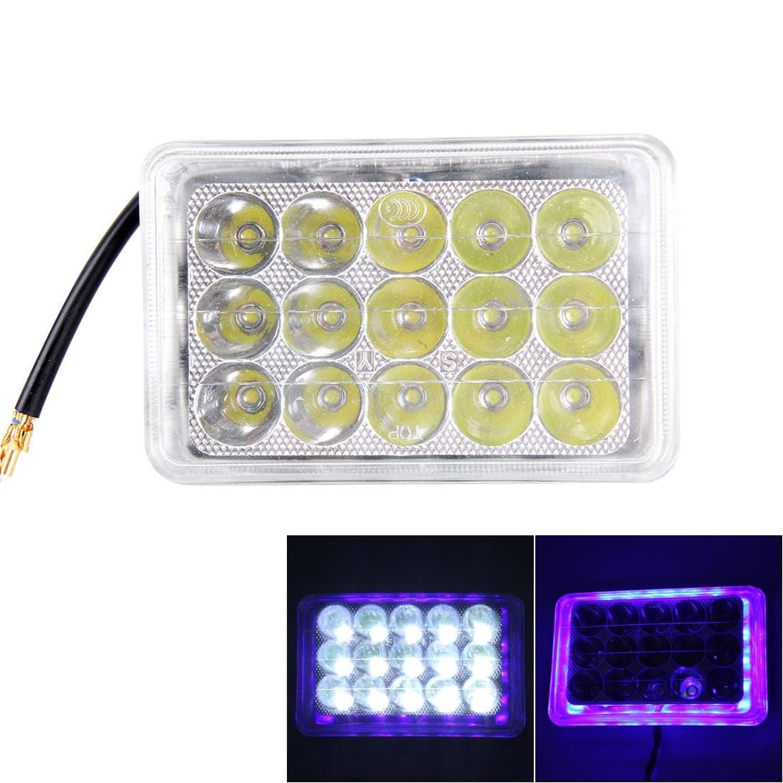 30W 15 LED Rectangle Motorcycle Headlight Lamp with Angle Eye, DC 8-36V