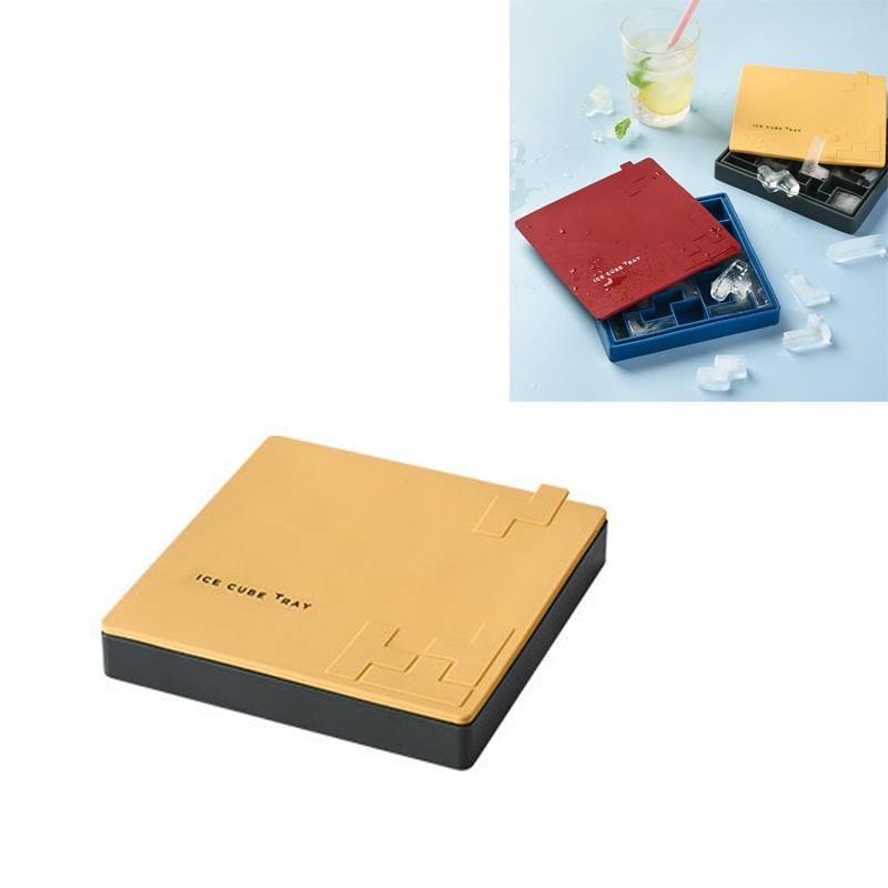 Silicone Maze Shape Ice Cube Mold Home-made Food Supplement Ice Hockey Ice Box with Lid (Yellow)