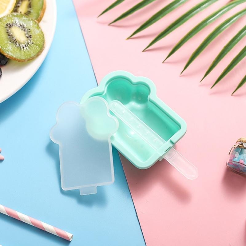 Home Cartoon Cat Paw Shape Popsicle Ice Cream Mould DIY Homemade Ice Cube Box (Green)